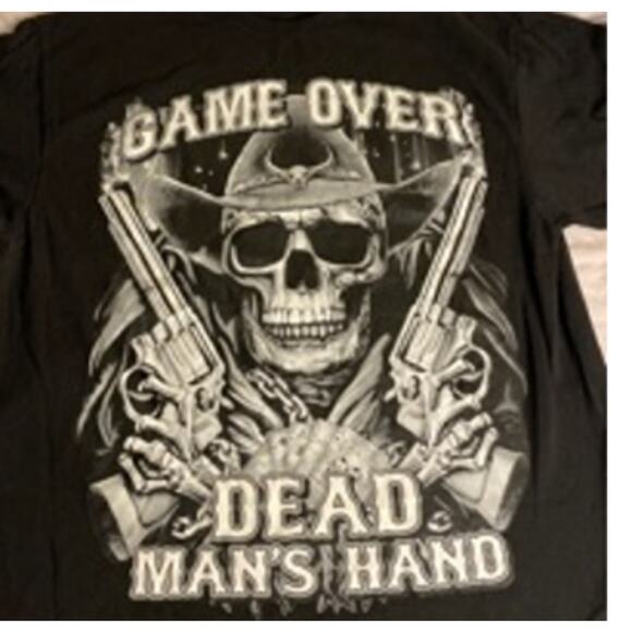 Gothic Cowboy Skull Graphic Tee Game Over Dead Man’s Hand Shirt 2XL - Picture 3 of 7